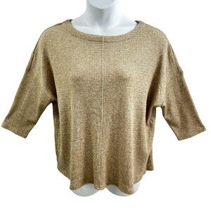 J JILL XL Wearever Waffle Weave Textured Dolman 3/4 Sleeve Knit Sweater camel